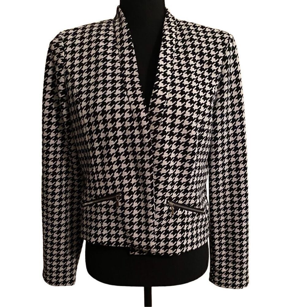 Roz & Ali Black & White Houndstooth Blazer Size Medium